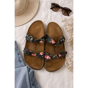 Birki's Women's Floral Print Two Strap Cork Footbed Sandals US Size 9/9.5 EU 40